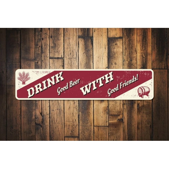 Drink With Friends Sign Custom Beer Sign Beer Barrel Sign Drinking Sign for Beer Lover Gift Bar Decor - Decoration - Size: 16 x 4 Inches