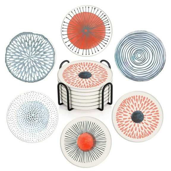 Drink absorptive coaster Round ceramic stone coaster, cork base, desktop protection mat, mugs and cups, office, kitchen - style1;