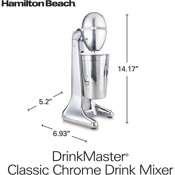 DrinkMaster Electric Drink Mixer, Retro Milkshake Maker & Milk Frother, 2 Speeds, Extra-Large 28 oz. Stainless Steel Cup, Classic Chrome