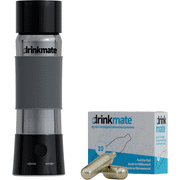 DrinkMate instaFizz Carbonating Water Bottle - Sparkles ANY Drink On the Go - 21oz Stainless Steel, BPA-Free, Wide Mouth, With Insulating Sleeve and Ten 8g CO2 Chargers (Black)