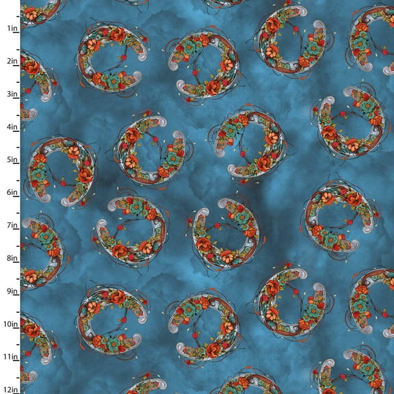 Drinkers of the Wind Horseshoe Texture Turquoise Cotton Fabric