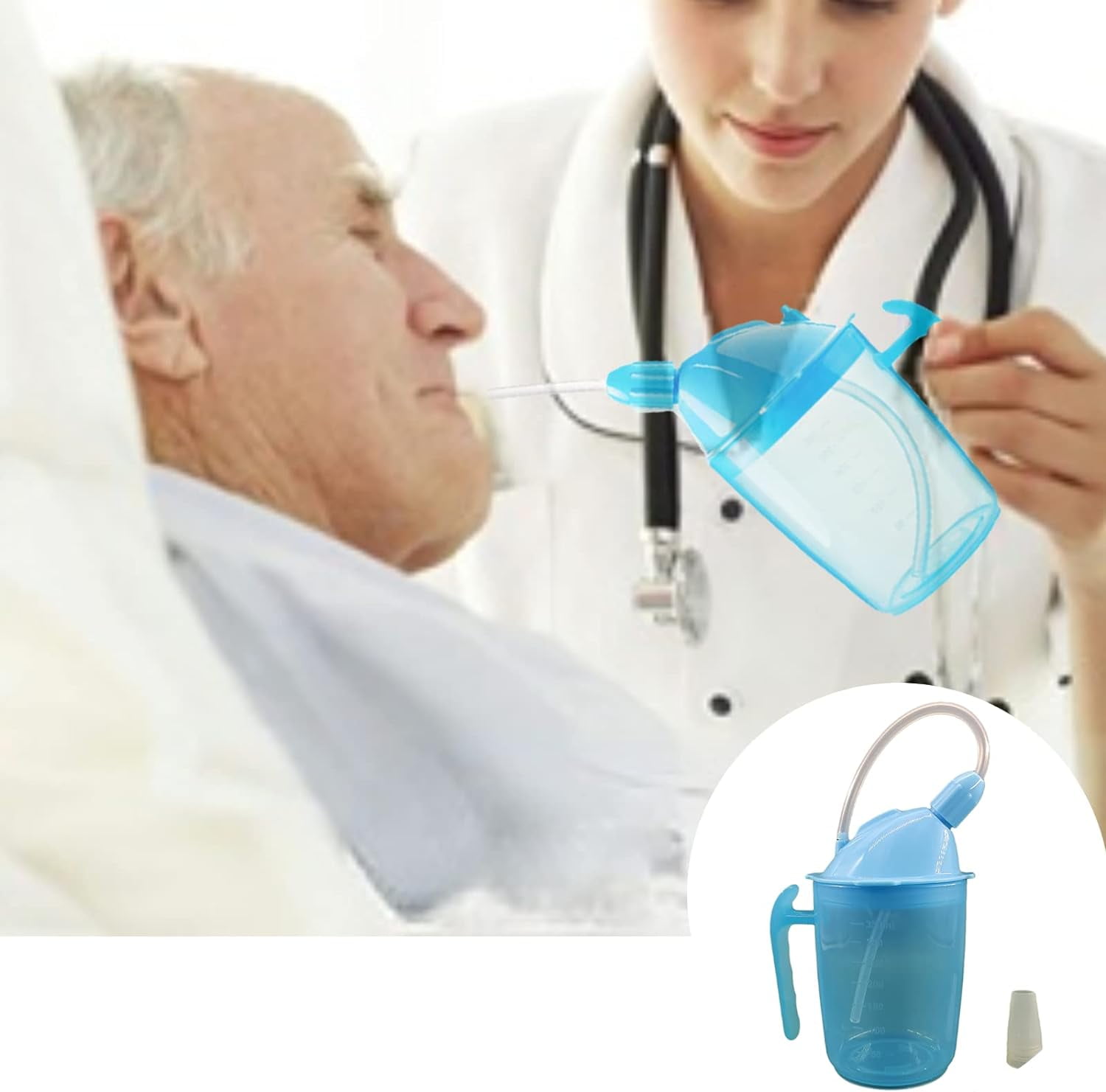 Drinking Aids Feeding Cup for Elderly Adults Blue with Brushes Flow