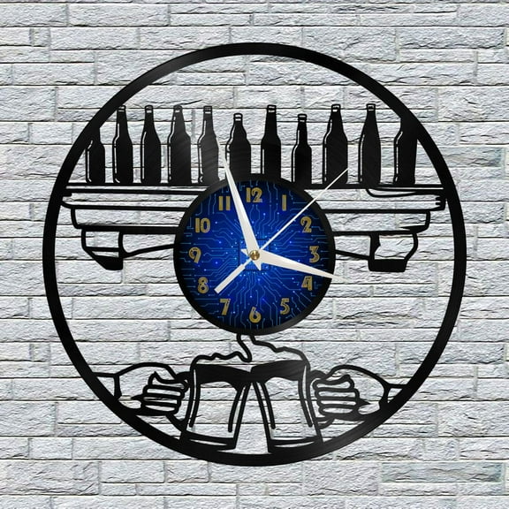 Drinking at the Bar 12 Inch Vinyl Record Wall Clock - Silent, Creative, and Unique Clock for Living Room, Entryway, or Bedroom Decor - Perfect Gift Idea(12 inchs B without LED)