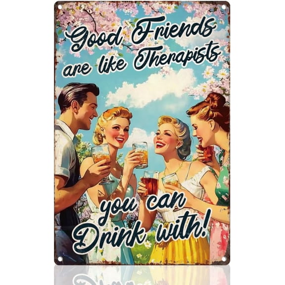 Drinking Beer with Friends Tin Sign Retro Metal Wall Decor 8" x 12" Spring Outing Happy Time Vintage Wall Art Poster for Home Outdoor Party Playroom Kitchen Pub Bar Man Cave Decor Gift
