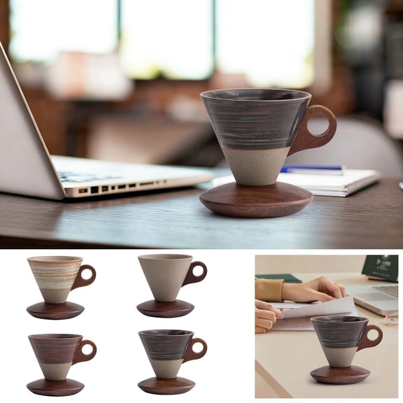 Drinking Cup Vintage Ceramic Coffee Cup with Moon Handle Cone-Shaped Drinking Mug for Home(1Pcs) Rkxzt