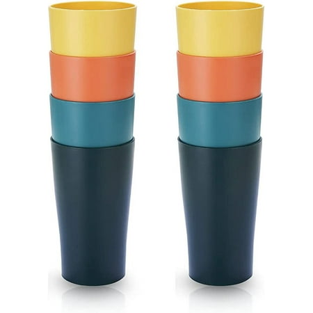 Drinking Cups, 8 PCS Plastic Cups Set for Kids, Unbreakable Reusable Cups Dishwasher Safe Cups for Kitchen with 4 Colors