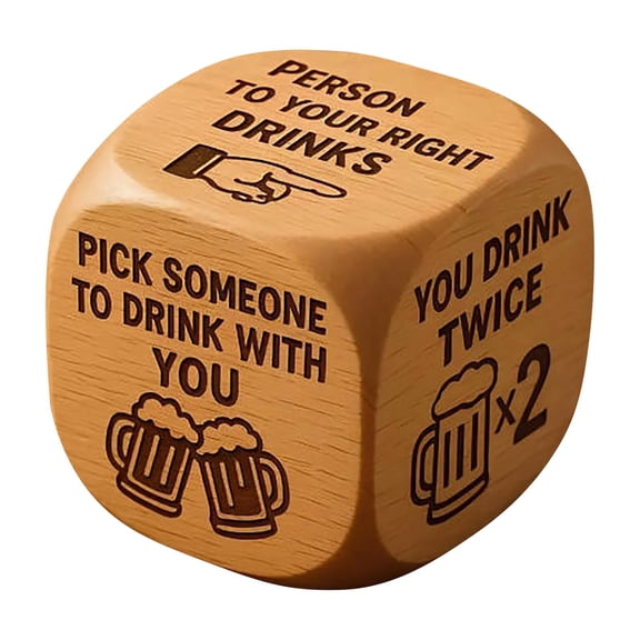Drinking Dice Game, Wooden Party Dice with Fun Commands for Game Night, Adult Party, , Social Icebreaker Game (Brown)