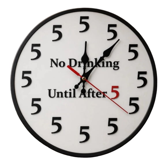 No Drinking Before Five Wall Clock Round 12" Funny 5 o'Clock Somewhere Wooden Desk Kitchen Decor Decorative Battery Operated Clocks for Living Room Bedroom Bathroom Farmhouse(a)