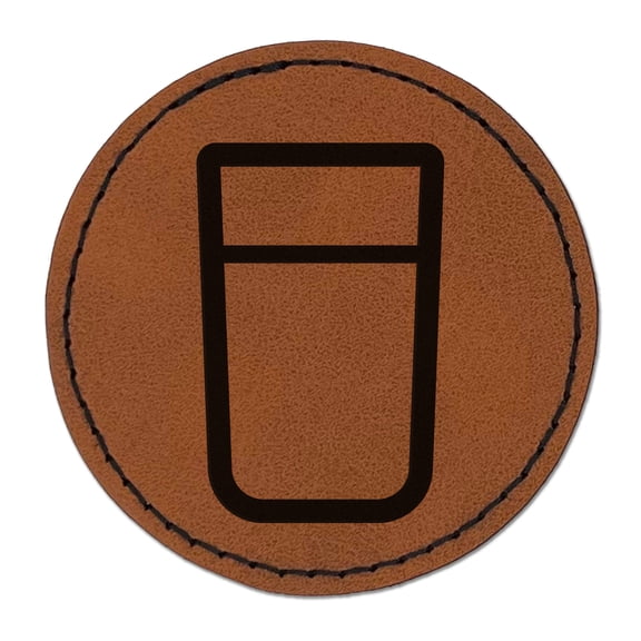 Drinking Glass Icon 2.5" Faux Leather Round Engraved Iron-On Patch - Brown