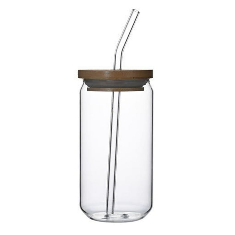 Drinking Glass Mugs with Bamboo Lids and Straws 470ml Drinking Jar Wide  Mouth Drinking Clear Glasses Coffee Cups 