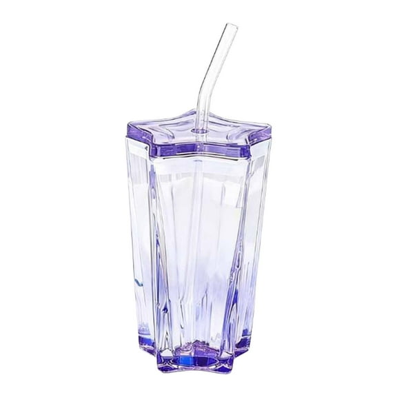 Drinking Glass Star Shaped Tumbler Reusable Glass Cup with Lid and Straw for Office Home Summer Use