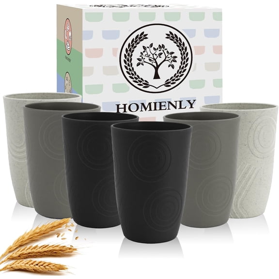 Drinking Glasses 16oz Wheat Straw Cups-Stackable and Reusable Cups, Alternative to Plastic Cups for Iced Coffee, Smoothies,Iced Tea-Black Grey