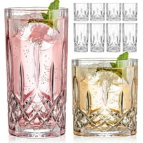 Drinking Glasses, 8 Piece Crystal Glass Cups, Mixed Glassware Set, 4 pcs Crystal Old Fashioned 11oz Highballs and 4 pcs 11oz Whiskey Glasses, Great for Cocktail, Whisky and other Beverages