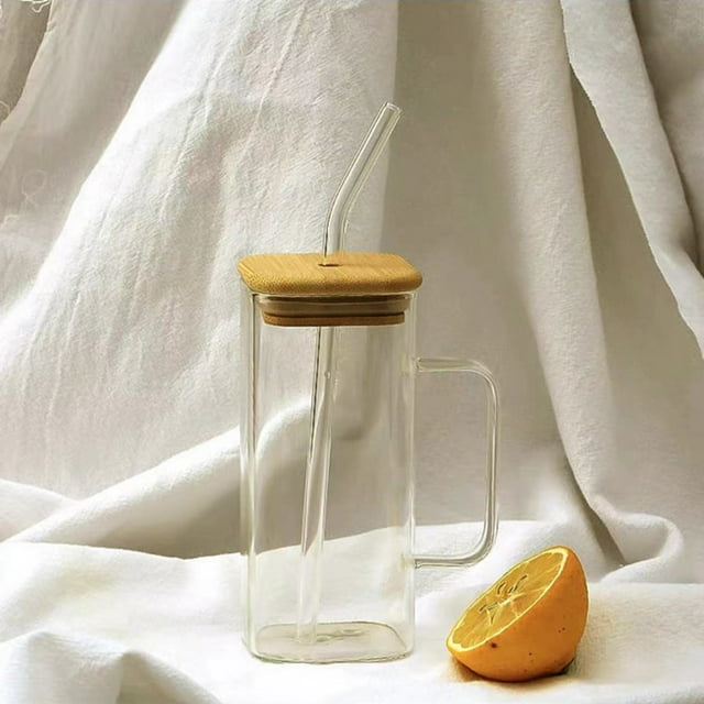 Drinking Glasses with Lids and Glass Straw Ideal for Cocktail/ Whiskey