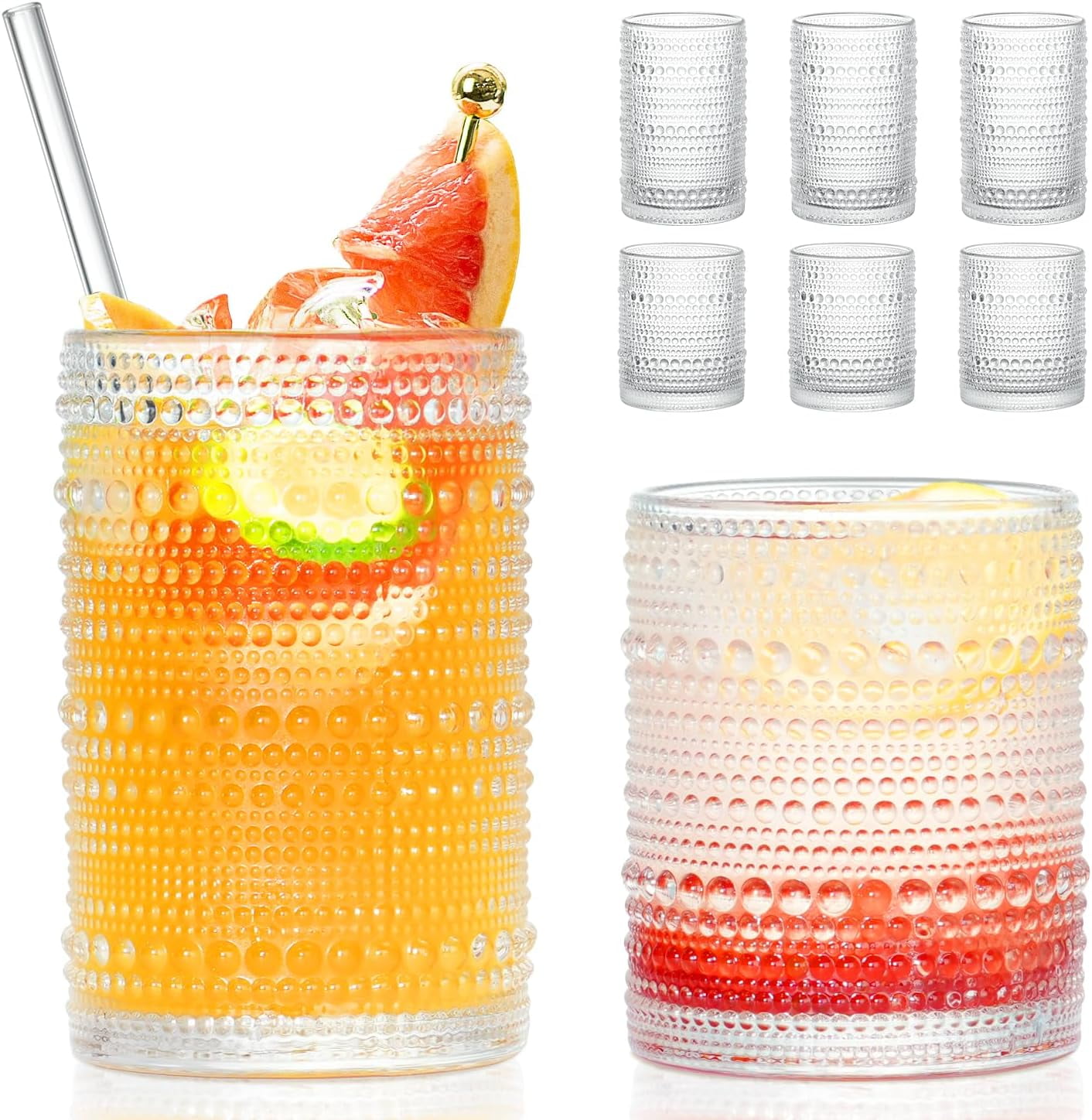 Drinking Glasses Set of 12, 11.8 oz Vintage Glasses Drinking Set & 10 ...
