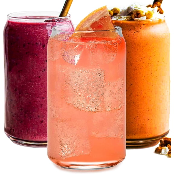 Le'raze 16 oz Beverage Glass Cup Set, Soda Can Shaped Drinking Glasses Kitchen Glassware, Set of 6