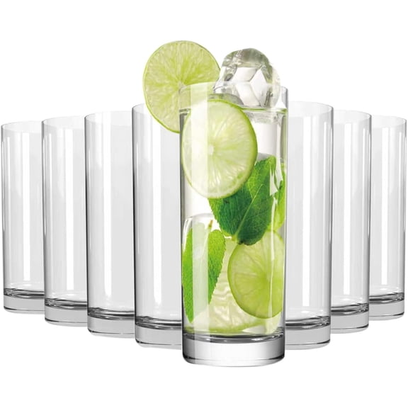Drinking Glasses Set of 8, 16oz Glass Cups, Kitchen Highball Glasses for , Juice and , Collins Water Glasses for Bar Glassware, Gifts for Christmas