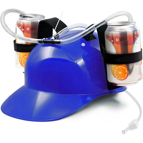 Drinking Helmet - Adjustable Can Holder Cap Drinker Favor Hat - Straw for Beer Soda - Party Fun Beverage Gadgets (Blue)