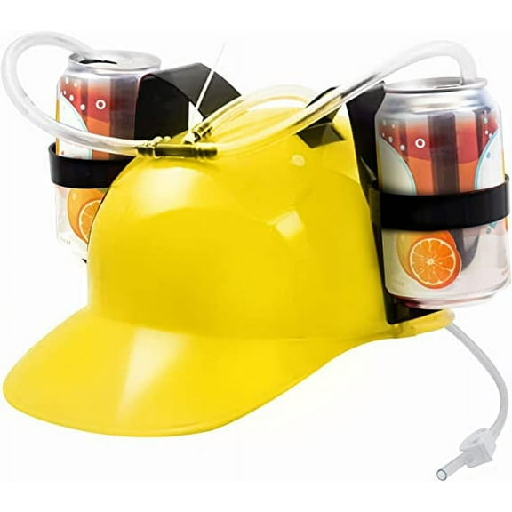 Drinking Helmet - Adjustable Can Holder Cap Drinker Favor Hat - Straw for Beer Soda - Party Fun Beverage Gadgets(Yellow)