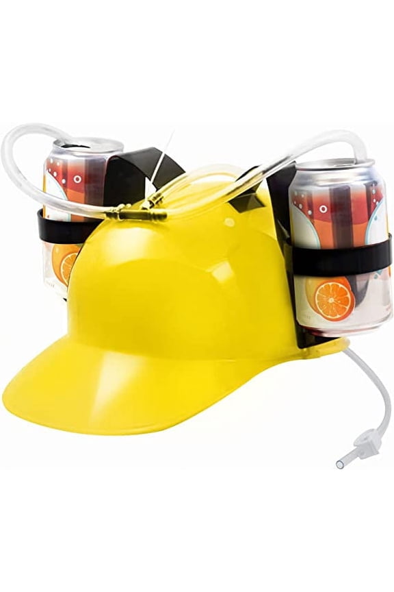 Drinking Helmet - Adjustable Can Holder Cap Drinker Favor Hat - Straw for Beer Soda - Party Fun Beverage Gadgets(Yellow)