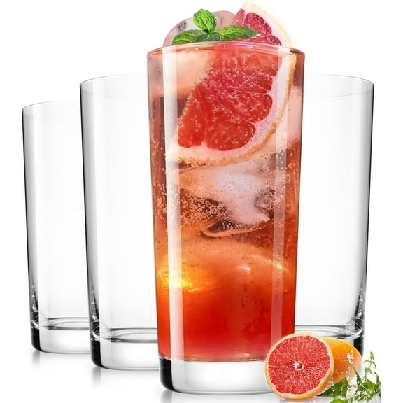 Drinking Highball Glasses Set of 4, Water Glasses 16 oz, Wide Mouth Design Lead-Free Crystal Glassware, Tall Glass Cups for Mojito and Tom Collins, Cocktail