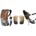 thumbnail image 1 of Drinking Horn Mug Kit for Beer Alcohol Mead Wine Tea Coffee Ale for Men’s & Women’s - Medieval Stein Tankard with Carved Mug with Horn Belt Holster Neck Strap Shot Cup Bottle Opener 7 Pcs set, 1 of 10