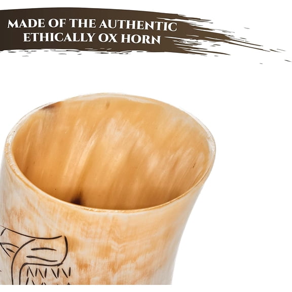 Drinking Horn Mugs Set of 4, Beer Stein Set, Natural Ox Horn Shot Glasses | 10 oz Cool Tumbler, Beer Gift for Men and Women, Handmade Goblet | Medieval Stein for Ale, Mead