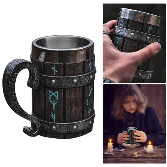 Drinking Mug Mug Beer Tankard Cup For Men Gift Norse Decor Stainless Steel Wooden Coffee Cool Mug Gift,kitchen drinking cups