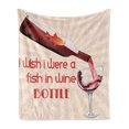 thumbnail image 1 of Drinking Saying Soft Flannel Fleece Blanket, Funny Fish in Wine Bottle Pouring in a Glass on Vintage Rays, Cozy Plush for Indoor and Outdoor Use, 70" x 90", Champagne and Vermilion, by Ambesonne, 1 of 6