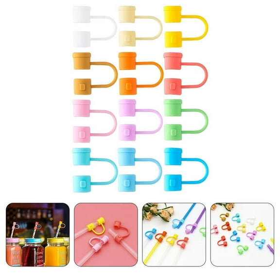 Drinking Straw 12Pcs Reusable Cover Cap Silicone Tip Drinking Protective Caps Toppers,Beige Kitchen Straw