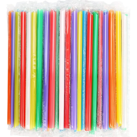Drinking Straws 100 Count Individually Packaged BPA-Free Multi-Colored Disposable Plastic Straw Assorted, Wide 0.43”