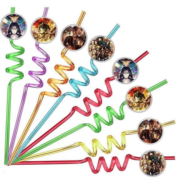 Drinking Straws Attack On Party Titan Party Favors Reusable Plastic Beverages Birthday Supplies Decoration 8pcs