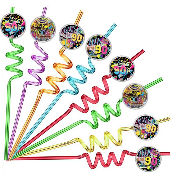 Drinking Straws Back to The 90's Retro Party Favors Reusable Plastic Beverages Birthday Supplies Decoration 8pcs