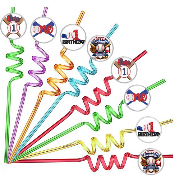 Drinking Straws Baseball 1st Party Favors Reusable Plastic Beverages Birthday Supplies Decoration 8pcs