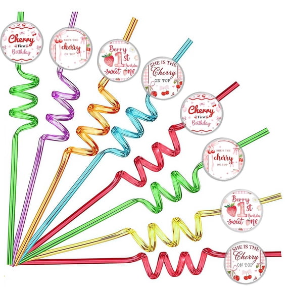 Drinking Straws Berry 1st Starwberry First One Party Favors Reusable Plastic Beverages Birthday Supplies Decoration 8pcs