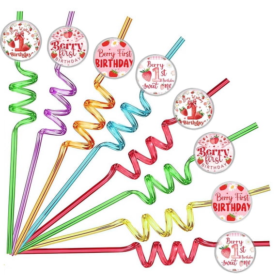 Drinking Straws Berry First 1st One Party Favors Reusable Plastic Beverages Birthday Supplies Decoration 8pcs