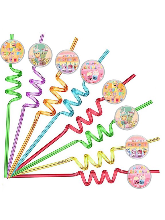 Drinking Straws Boba Tea Bubble Milk Party Favors Reusable Plastic Beverages Birthday Supplies Decoration 8pcs