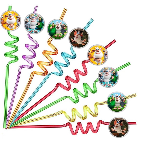 Drinking Straws Booba Party Favors Reusable Plastic Beverages Birthday Supplies Decoration 8pcs