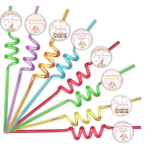 Drinking Straws Bunny One 1st First Party Favors Reusable Plastic Beverages Birthday Supplies Decoration 8pcs