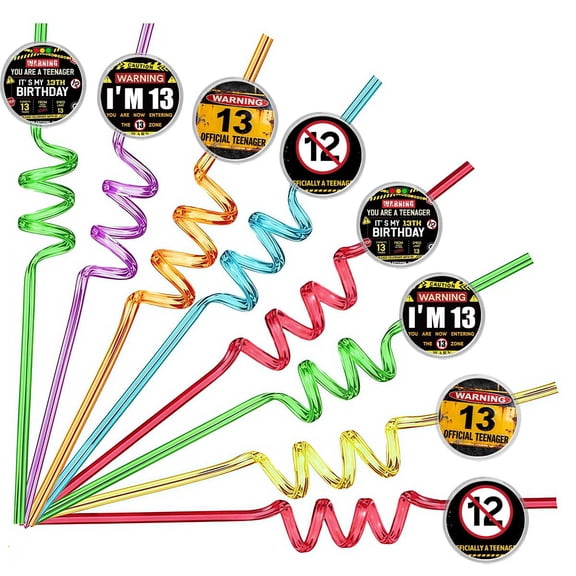 Drinking Straws Caution UR A Teenager 13th Party Favors Reusable Plastic Beverages Birthday Supplies Decoration 8pcs