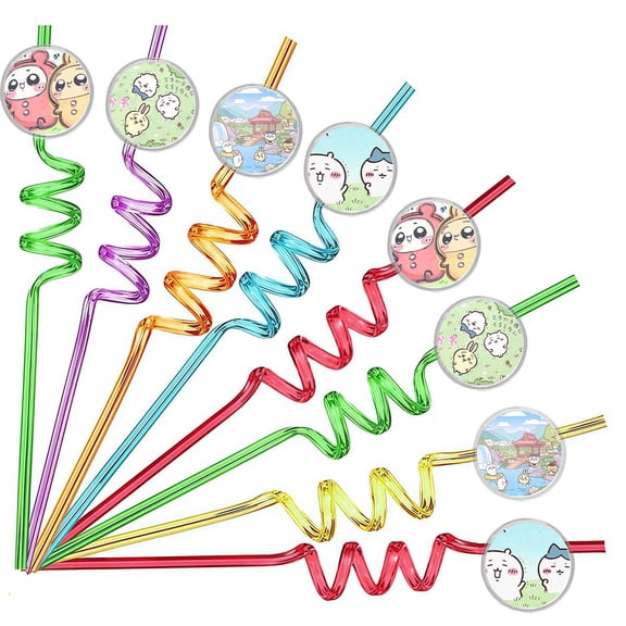 Drinking Straws Chiikawa Party Favors Reusable Plastic Beverages Birthday Supplies Decoration 8pcs