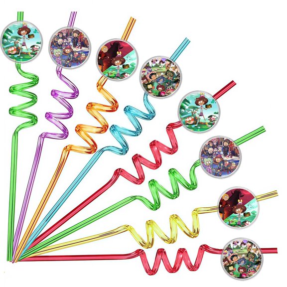 Drinking Straws Class Amphibians Party Favors Reusable Plastic Beverages Birthday Supplies Decoration 8pcs