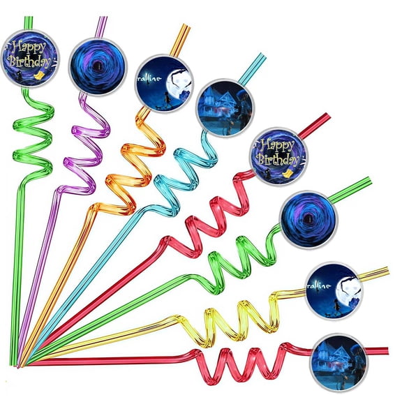 Drinking Straws Coraline Party Favors Reusable Plastic Beverages Birthday Supplies Decoration 8pcs
