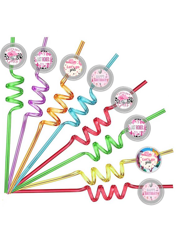 Drinking Straws Cowgirl Cow Girl Disco Party Favors Reusable Plastic Beverages Birthday Supplies Decoration 8pcs