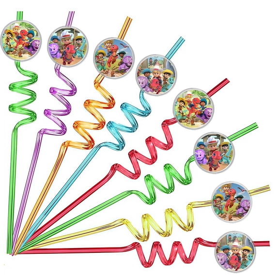 Drinking Straws Dino Ranch Party Favors Reusable Plastic Beverages Birthday Supplies Decoration 8pcs