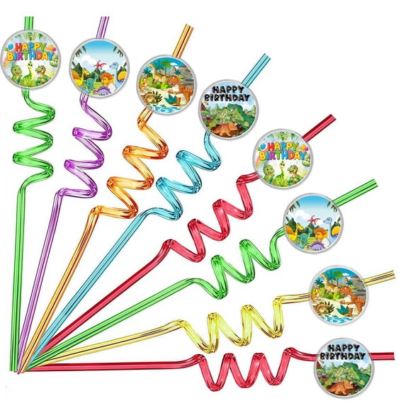 Drinking Straws Dinosaur Dino Jungle Safari Party Favors Reusable Plastic Beverages Birthday Supplies Decoration 8pcs
