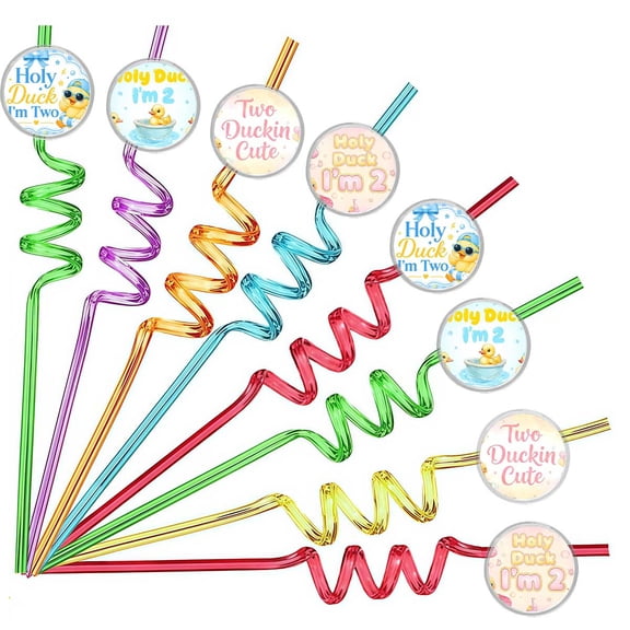 Drinking Straws Duck 2nd Second Pink Party Favors Reusable Plastic Beverages Birthday Supplies Decoration 8pcs