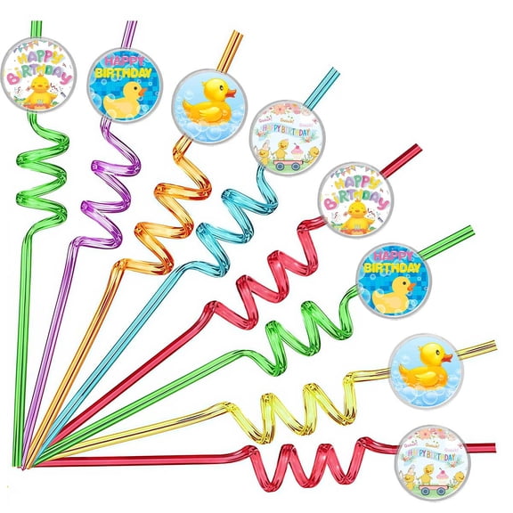Drinking Straws Duck Baby Cartoon Party Favors Reusable Plastic Beverages Birthday Supplies Decoration 8pcs