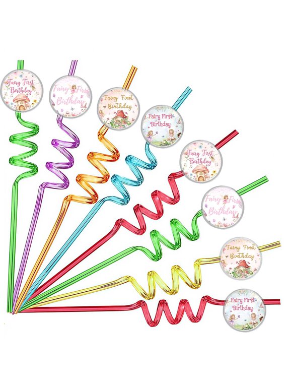 Drinking Straws Fairy One 1st First Party Favors Reusable Plastic Beverages Birthday Supplies Decoration 8pcs