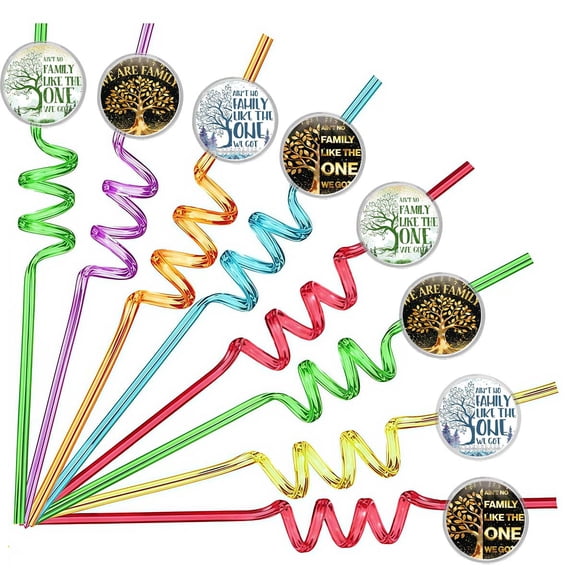 Drinking Straws Family Reunion Tree One 1st Party Favors Reusable Plastic Beverages Birthday Supplies Decoration 8pcs